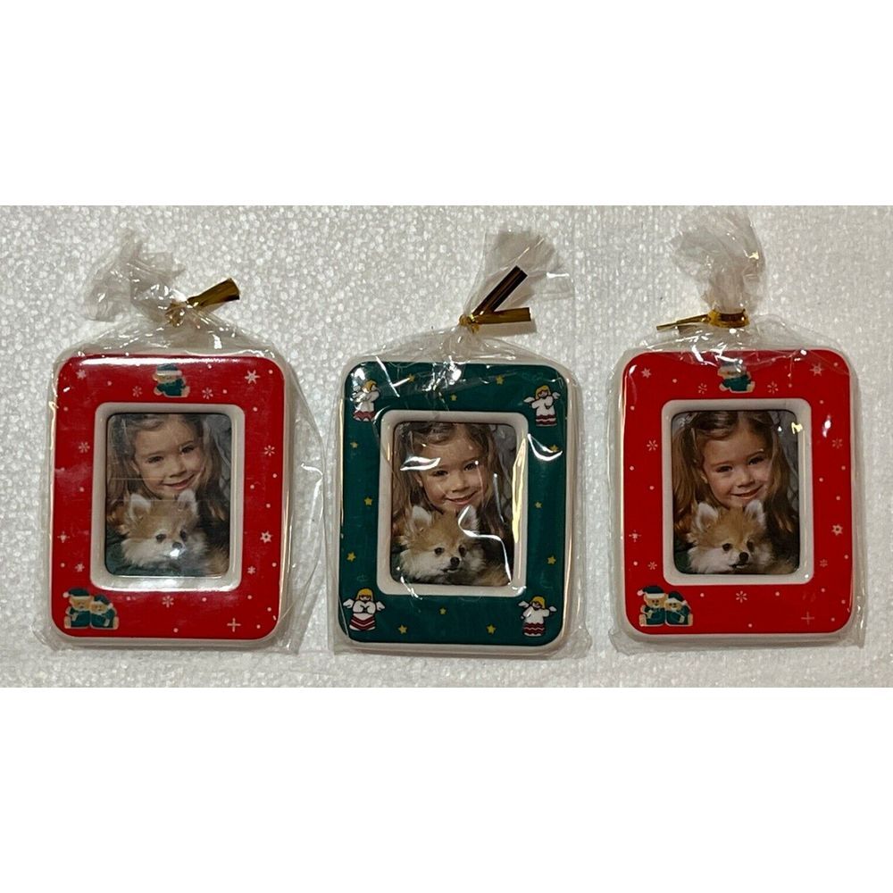 Christmas Angels & Bears‎ Mini Magnetic Ceramic Picture / Photo Frame - 3 Set